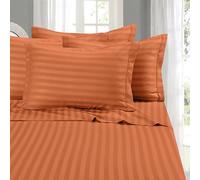 Elegant Comfort Softest and Coziest 6-Piece Sheet Set - 1500 Premium Hotel Quality Microfiber - Deep Pocket, Wrinkle Resistant 6-Piece Damask Stripe Bed Sheet Set, Queen, Coral