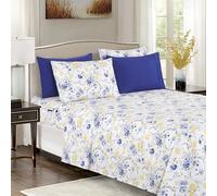 Elegant Comfort Softest and Coziest 6-Piece Sheet Set - 1500 Premium Hotel Quality Microfiber - Deep Pocket, Wrinkle Resistant 6-Piece Floral Bed Sheet Set, King, Jenna Gold