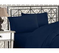 Elegant Comfort Softest Premium Hotel Quality 4-Piece Bed Sheet Set, Wrinkle and Fade Resistant, Microfiber, Navy Blue, California King