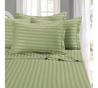 Elegant Comfort Super Silky Soft - 1500 Thread Count Egyptian Quality Luxurious Wrinkle, Fade, Stain Resistant 6-Piece STRIPE Bed Sheet Set, Queen Green
