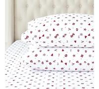 Elegant Comfort Ultra Soft 4-Piece 100% Turkish Cotton Flannel Sheet Set - Holiday Christmas Flannel Sheets, Warm and Cozy Premium Quality, Deep Pocket Fitted Sheet- King, Red Stars