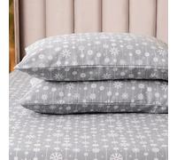 Elegant Comfort Ultra Soft 4-Piece 100% Turkish Cotton Flannel Sheet Set - Holiday Christmas Flannel Sheets, Warm and Cozy Anti-Pill Premium Quality, Deep Pocket Fitted Sheet- Queen, Snowflake Gray