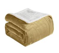 Elegant Comfort Ultra Soft Reversible Flannel Sherpa Blanket - Cozy Silky Fleece Throw for Couch, Bed - Plush Fuzzy Warm Winter Blanket for Gift, Full, Gold