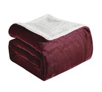 Elegant Comfort Ultra Soft Reversible Flannel Sherpa Blanket - Cozy Silky Fleece Throw for Couch, Bed - Plush Fuzzy Warm Winter Blanket for Gift, Queen, Burgundy