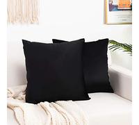 Elegant Comfort Velvet Cushion Covers Pack of 2, Velvet Soft Solid Decorative Square Throw Pillow Covers Set Cushion Case for Sofa Bedroom Car 20 x 20 Inch (50 x 50 cm), Solid Black