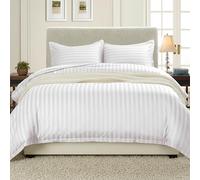 Elegant Comfort Wrinkle & Fade Resistant 1500 Thread Count - Damask Stripes Egyptian Quality Luxurious Silky Soft 3pc Duvet Cover Set, King/Cal-King, White
