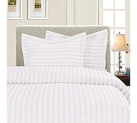 Elegant Comfort Wrinkle & Fade Resistant 1500 Thread Count - Damask Stripes Egyptian Quality Luxurious Silky Soft 3pc Duvet Cover Set, King/Cal-King, White