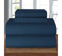 Elegant Comfort Wrinkle Resistant Coziest Bedding Set, All Around Elastic Fitted Sheet, Deep Pocket up to 16 inch, Microfiber, Navy Blue, California King