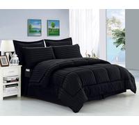 Elegant Comfort Wrinkle Resistant - Silky Soft Dobby Stripe Bed-in-a-Bag 8-Piece Comforter Set -HypoAllergenic - King Black