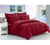 Elegant Comfort Wrinkle Resistant - Silky Soft Dobby Stripe Bed-in-a-Bag 8-Piece Comforter Set -HypoAllergenic - King Burgundy