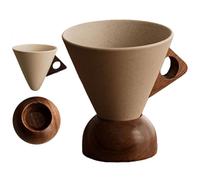 Elegant Cone Mug Set, 180ML Novelty Conical Ceramic Coffee Cup Set, Vintage Cone Coffee Mug with Wooden Handle Base, Creativity Conical Drinking Tea Cup Kit, for Coffees Lover Gift