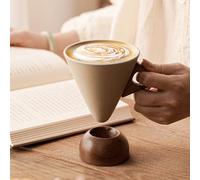 Elegant Conical Ceramic Coffee Cup 180ml - Vintage Coarse Pottery Mug with Solid Wood Saucer, Frosted Texture, Inlaid Handle, Pour-Over Aroma Set