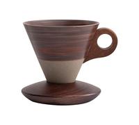 Elegant Conical Ceramic Coffee Cup 200ml - Vintage Coarse Pottery Mug with Solid Wood Base, Frosted Texture, Inlaid Crescent Wooden Handle, Pour-Over Aroma Set