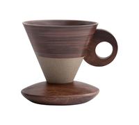 Elegant Conical Ceramic Coffee Cup 200ml - Vintage Coarse Pottery Mug with Solid Wood Base, Frosted Texture, Inlaid Round Wooden Handle, Pour-Over Aroma Set