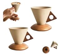 Elegant Conical Coffee Cup With Wooden Base, Triangle Handle Design, Creative Cone Coffee Cup Set for Women Elegant, Retro Coffees Mug, Suitable for Home, Restaurant, Party And Office Use 2pcs