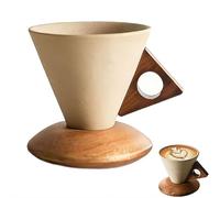 Elegant Conical Coffee Mug, 8.45oz Cone Creative Retro Design CoffeeMug, Ice Cream Cone Shape with Wooden UFO Base, Handmade Irregular Shape Ceramic Cup for Coffee Lovers