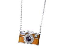 Elegant Copper Camera Necklace With 100 Language Projection Function Adjustable Chain For Cultural Exploration Unique Conversation Starter Necklace
