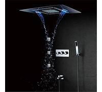 Elegant Copper Wall-Mounted LED Shower Set with Remote Control 60-80cm Canopy Top & Side Spray Constant Temperature Modern Silver Finish for Luxury Bathrooms