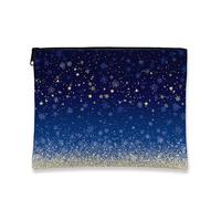 Elegant Cosmetic Bag, Navy Stars Glitter Travel Pouch for Women, Portable Small Canvas Zipper Organizer, Holiday Skincare Toiletry Bag, Navy Blue, 7x9 Inch, Stars