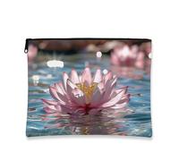 Elegant Cosmetic Bag, Peach Water Lily Water Lily Design Travel Pouch for Women, Portable Small Canvas Zipper Organizer, Perfect Choice for Spring Festivals, Peach, 7x9 Inch, Water Lily