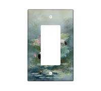 Elegant Crane Light Switch Cover Plates/Outlet Covers, Soft Green Water Lily Flowers for Home Décor, Thermoplastic Wall Plates, Standard Size Single Rocker