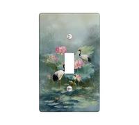 Elegant Crane Light Switch Cover Plates/Outlet Covers, Soft Green Water Lily Flowers for Home Décor, Thermoplastic Wall Plates, Standard Size Single Toggle