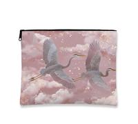 Elegant Crane Makeup Bag, Peach Sky Bird Print Cosmetic Travel Bags for Women, Portable Small Canvas Zipper Pouch, Versatile Skincare Toiletry Bag Organizer, Peach, 7x9 Inch, Crane