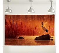 Elegant Crane Silhouette Wall Backdrop, Nature Inspired Rustic Decor for Photography, Lake Scene Background for Outdoor Events, Autumn Seasonal Home Decorations 71x43 Inch