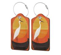 Elegant Crane Sunset Boat Luggage Tags for Suitcases Travel Bag Tags Name Tag Personalized Leather Luggage Tag with Privacy Cover Label Card 2 Pcs
