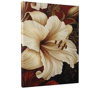 Elegant Cream Lily Flower Canvas Wall Art, Vintage Burgundy Floral Art Prints, European Luxury Home Decor Artwork For Living Room, Bedroom, Bathroom,Office Hanging Decorative Unframed 16x20 Inch