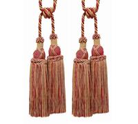 Elegant Criss Cross Double Curtain & Drapery Tassel Tieback, Tassel Length 10" (25cm), 30" Spread (76cm) (Style# TBIC2) Burgundy Gold Red Multicolor #1253 (Carmine Red, Yellow Gold, Dark Red) Set of 2
