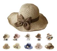 Elegant Crochet Straw Hat with Ruffle Detail, Womens Summer Hand-Woven Beach Straw Cap, Very Simple and Beautiful (F,3XL)