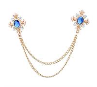 Elegant Cross With Hanging Chain Brooch Gold Silver Plated Oval Crystal Rhinestone Corsage Tassel Chain Suit Jacket Brooch Pin for Men Husband Gifts, Zinc, crystal