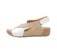 Elegant Crossband Sandals For With Secure Hook And Loop Closure Comfortable Flat Sandals For Beach Or Everyday Wear (Khaki, 3)