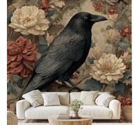 Elegant Crow Branches Abstract Flowers Mural Raven Vintage Peony Wallpaper 300x210 cm Mysterious Crow Wall Decals Peel and Stick Wall Art for Bedroom Bathroom Stickers Home Decor Wf88g