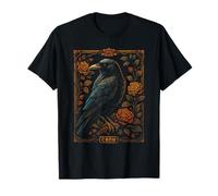Elegant Crow Vintage Floral Frame Detailed Feathers Botanica T-Shirt