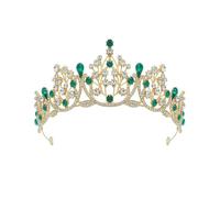 Elegant Crystal Bridal Rhinestone Wedding For Bride Pageant Headpiece 18th Birthday Party Hair Accessories (Green, 14.5x5.5cm)