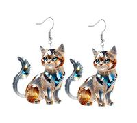 Elegant Crystal Cat Acrylic Earrings, Cat Acrylic Earrings Big Long Dangle Earring with Sparkling Crystal-Like Accents, 2d Design, the First Choice for Gift Giving (1 pcs)