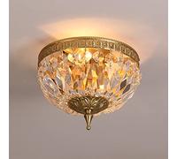 Elegant Crystal Ceiling Lamp Copper Flush Mount Ceiling Lighting Fixture, Modern Chandelier Ceiling Light Dome Close to Ceiling Lamps for Bedroom Entryway Foyer Hallway