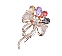 Elegant Crystal Floral Badge Brooch With Metal Alloy Texture - Versatile Clothing Accessory For Event Vintage Brooch Accessory