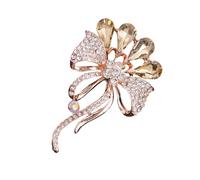 Elegant Crystal Floral Badge Brooch with Metal Alloy Texture Versatile Clothing Accessory for Event Luxury Fashion Brooch