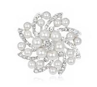 Elegant Crystal Flower Brooch with Simulated Pearl, Exquisite Rhinestone Corsage Pin for Women Bridal Wedding Birthday Accessories Jewelry Gift for Brides Girls Prom and Special Occasions