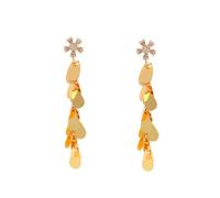 Elegant Crystal Flower Long Dangle Earrings for Women, Gold Sequin Tassel Drop Earrings, Sparkly Floral Statement Jewelry for Wedding Party, 5.2cm
