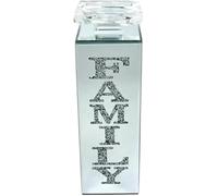 Elegant Crystal Glass Family Candle Holder - Silver Mirrored Square with Crushed Diamond Effect, Perfect Decorative Gift, 30x10x10cm