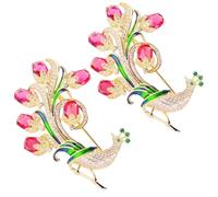 Elegant Crystal Peacocks Brooch Pin, Exquisite peacock Open Screen Brooch, Shining Animal Pin Accessories for Party Dance Wedding Banquet(2pcs pink)