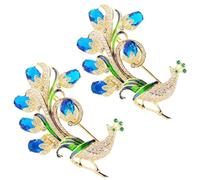 Elegant Crystal Peacocks Brooch Pin, Exquisite peacock Open Screen Brooch, Shining Animal Pin Accessories for Party Dance Wedding Banquet(2pcs Blue)