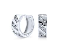 Elegant Cubic Zirconia CZ Accent Stripe Slash Huggie Small Hoop Earrings For Women Men .925 Sterling Silver