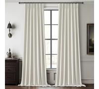 Elegant Curtains for Living Room 102 Inch Long, Linen Pinch Pleated 100% Blackout Viral Window Curtains with Hooks for Bedroom Thermal Pleated Drapes for Nursery Beige White(40" Wx102 Lx2 Panels)