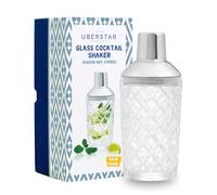 Elegant Cut Glass Cocktail Shaker/Built-in Strainer/Thick Walled Drinks Shaker Silver/Holds 600ml
