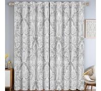Elegant Damask Christmas Curtains for Living Room and Bedroom - Vintage Exquisite Thermal Insulated Blackout Curtains, Noise Reducing Window Drapes, 46.1 x 53.9 Inch, Grey, 2 Curtain Panels